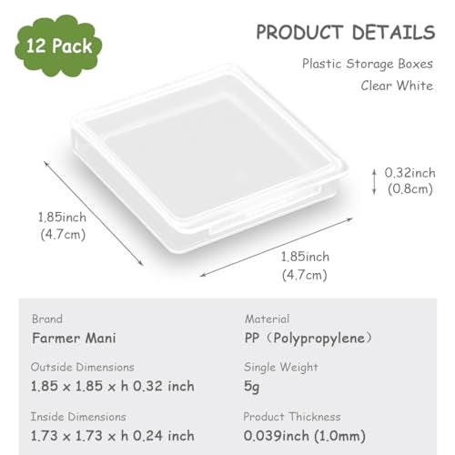 Farmer Mani 12 Pieces Square Empty Mini Clear Plastic Storage Containers (1.85 x 1.85 x 0.32 inch) with Lids for Tiny Items and Other Craft Projects - Image 2