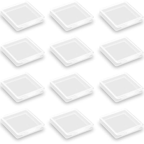 Farmer Mani 12 Pieces Square Empty Mini Clear Plastic Storage Containers (1.85 x 1.85 x 0.32 inch) with Lids for Tiny Items and Other Craft Projects - Image 1
