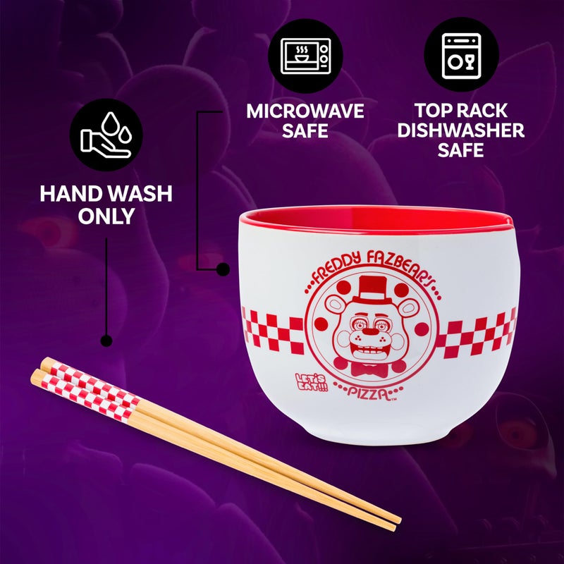 Silver Buffalo Five Nights at Freddy's Freddy Fazbear Pizza Box Ceramic Ramen Noodle Rice Bowl with Chopsticks, Microwave Safe, 20 Ounces - Image 4