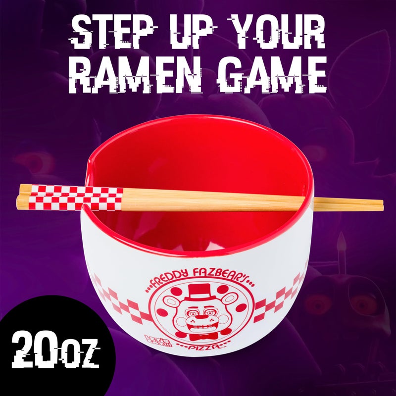 Silver Buffalo Five Nights at Freddy's Freddy Fazbear Pizza Box Ceramic Ramen Noodle Rice Bowl with Chopsticks, Microwave Safe, 20 Ounces - Image 2