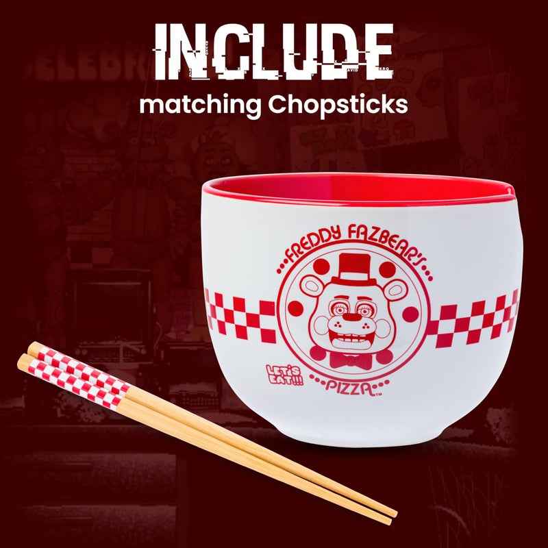 Silver Buffalo Five Nights at Freddy's Freddy Fazbear Pizza Box Ceramic Ramen Noodle Rice Bowl with Chopsticks, Microwave Safe, 20 Ounces - Image 3