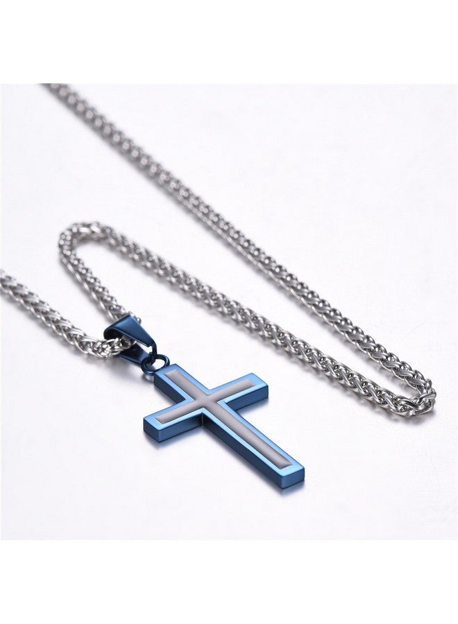U7 Simple Ion-Plating Blue Cross Necklace 22" Stainless Steel Twisted Rope Chain Christian Pendant For Men - Image 2