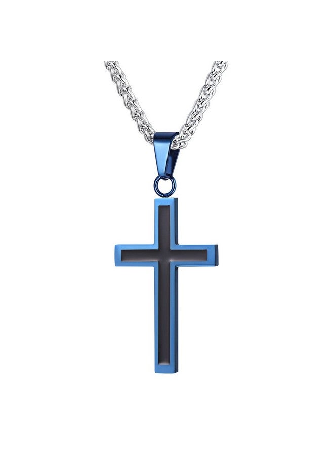 U7 Simple Ion-Plating Blue Cross Necklace 22" Stainless Steel Twisted Rope Chain Christian Pendant For Men - Image 1