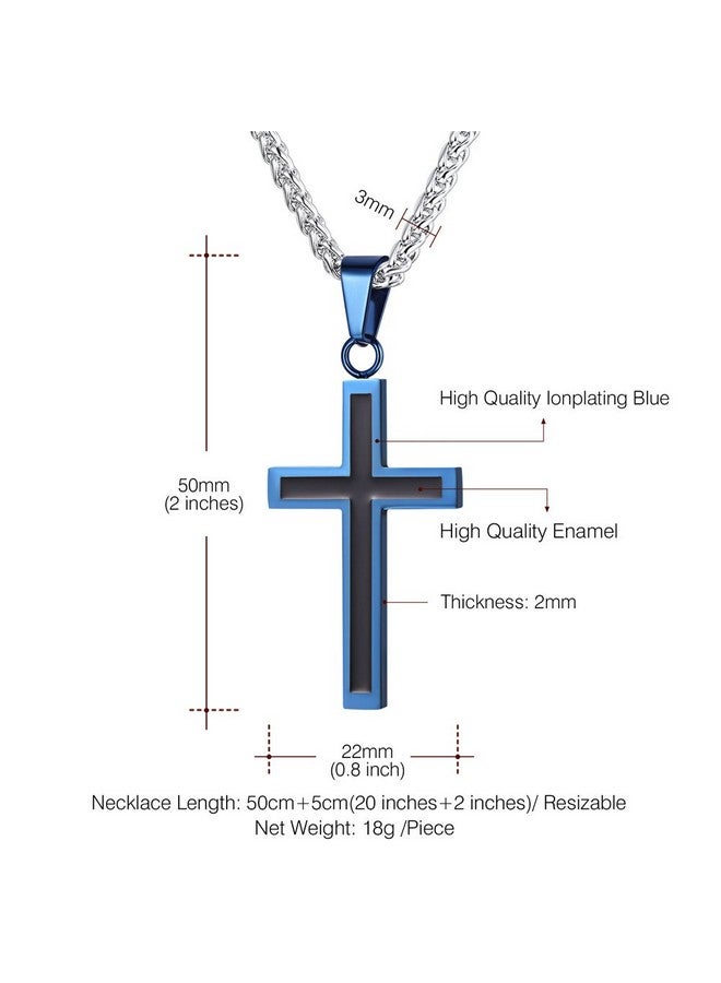 U7 Simple Ion-Plating Blue Cross Necklace 22" Stainless Steel Twisted Rope Chain Christian Pendant For Men - Image 4