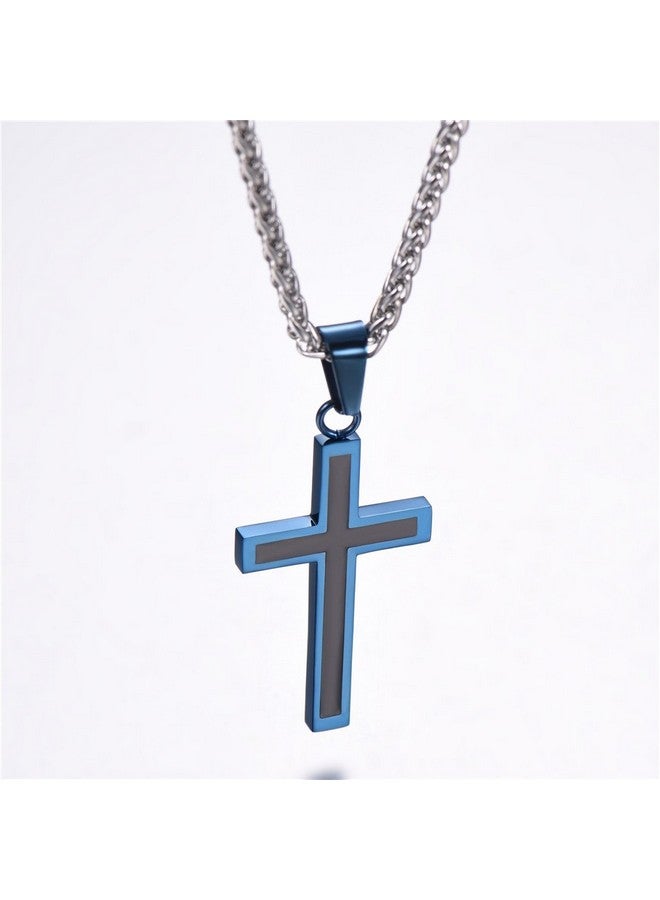 U7 Simple Ion-Plating Blue Cross Necklace 22" Stainless Steel Twisted Rope Chain Christian Pendant For Men - Image 5