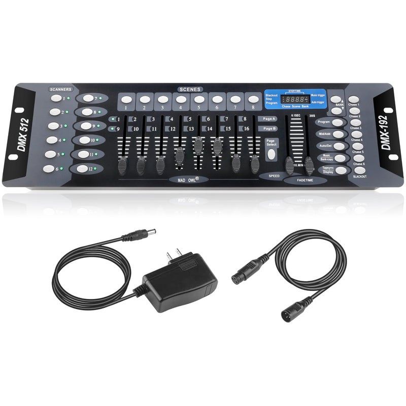 MADOWL DMX Controller for dj Lights Dmx512 Light Controllers 192 Channel DMX Board with Cables 2m/6.6 ft Dmx-512 Lighting Console for Control Stage Light - Image 1