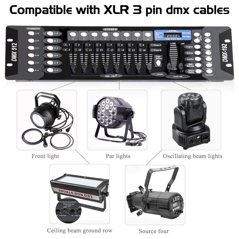 MADOWL DMX Controller for dj Lights Dmx512 Light Controllers 192 Channel DMX Board with Cables 2m/6.6 ft Dmx-512 Lighting Console for Control Stage Light - Image 3