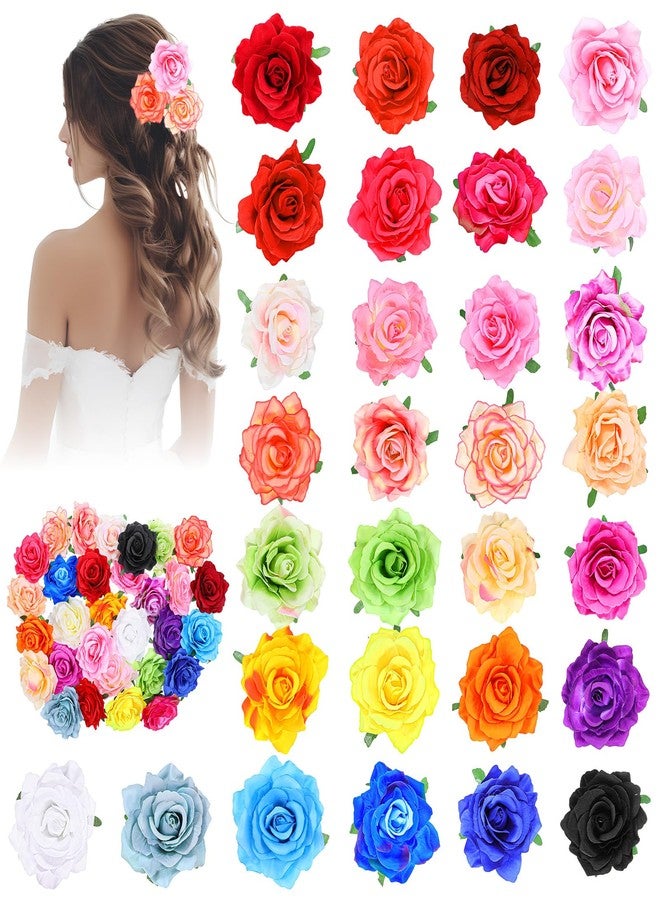 Kifmurase 30PCS Fabric Rose Flower Hair Claw, 3.9'' Large Floral Hairpin Brooch for Women Girls, Mexican Flowers Hairpin Barrettes for Prom Party Wedding Bridal Hair Pins Accessories - Image 1