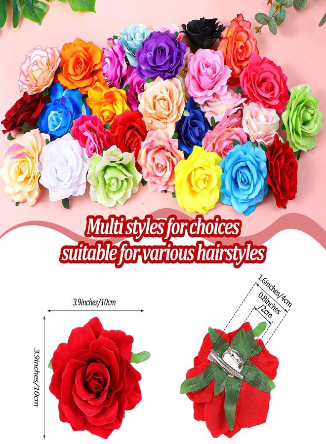 Kifmurase 30PCS Fabric Rose Flower Hair Claw, 3.9'' Large Floral Hairpin Brooch for Women Girls, Mexican Flowers Hairpin Barrettes for Prom Party Wedding Bridal Hair Pins Accessories - Image 2
