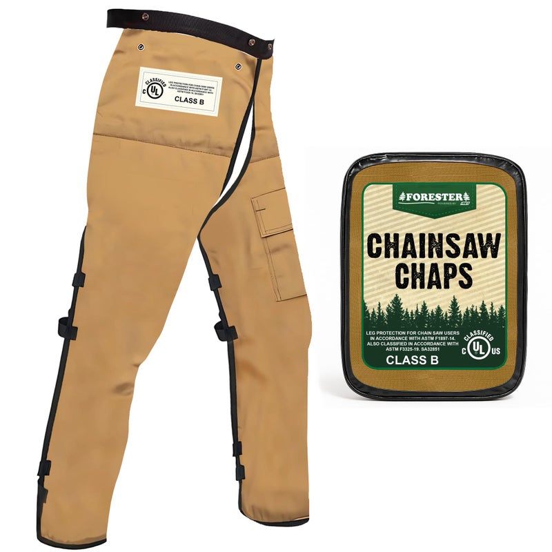 FORESTER Chainsaw Chaps for Men & Women | Apron Style Men's Chain Saw Chaps with Pocket & Adjustable Waist | Chainsaw Safety Equipment | Brown 37"