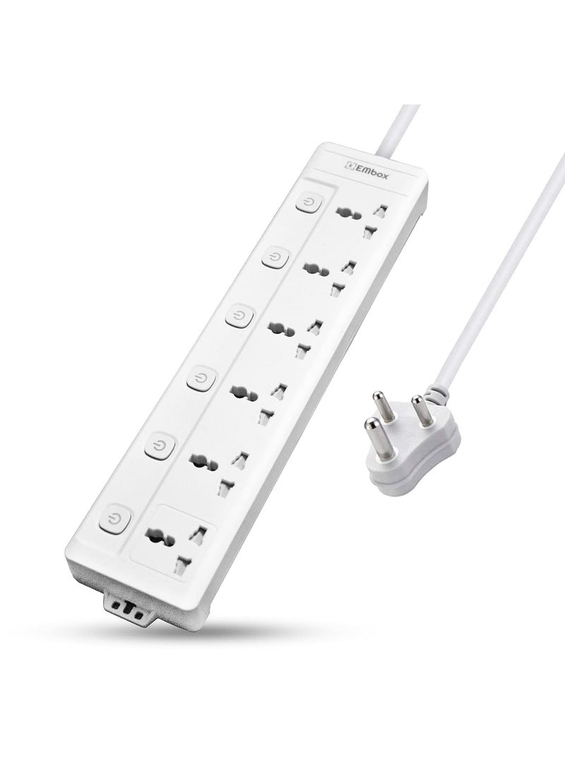 EMBOX EMBOX 10A Extension Board with Individual SwitchMulti Plug Socket with 6 SocketsPower Strip Extension with Safety Shutter and Indicator18 Meter Extension Cord2500W  - Image 1