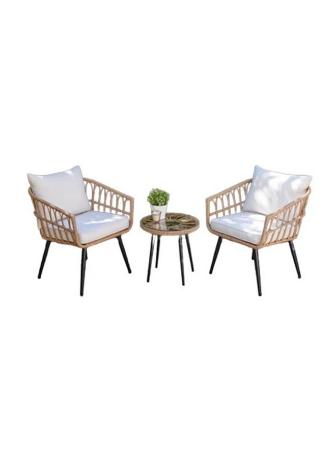 3-piece outdoor furniture set, iron and electrostatic paint, beige and black