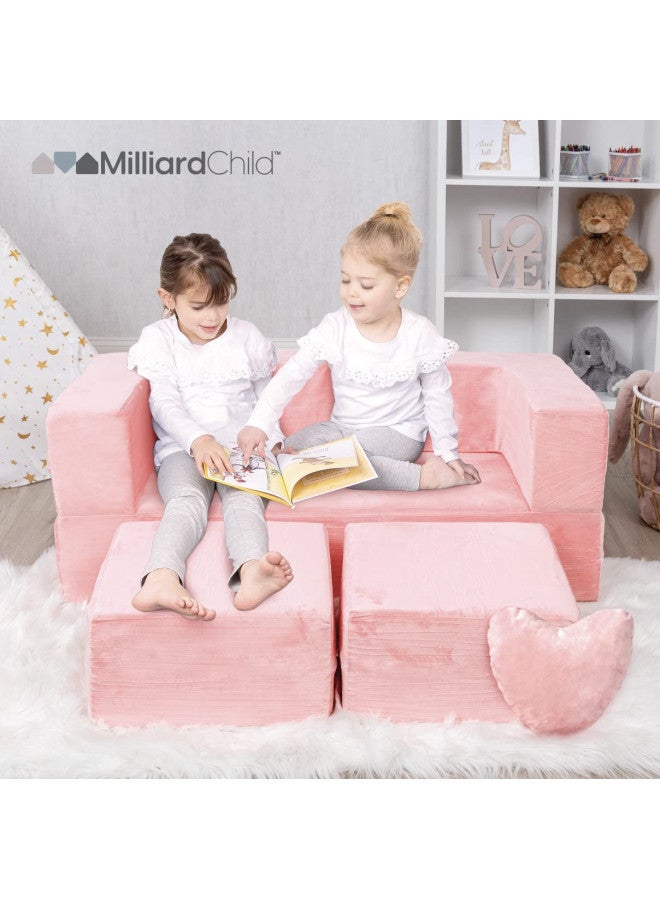 milliard Milliard Kids Couch - Modular Kids Sofa for Toddler and Baby Playroom/Bedroom Furniture (Pink) with Bonus Pillow  - Image 1