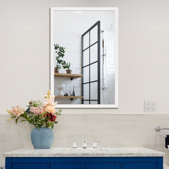 RECTANGULAR WALL MIRROR 24 X 36 BATHROOM MIRROR FRAMED WALL MIRROR FOR LIVING ROOM VANITY WHITE