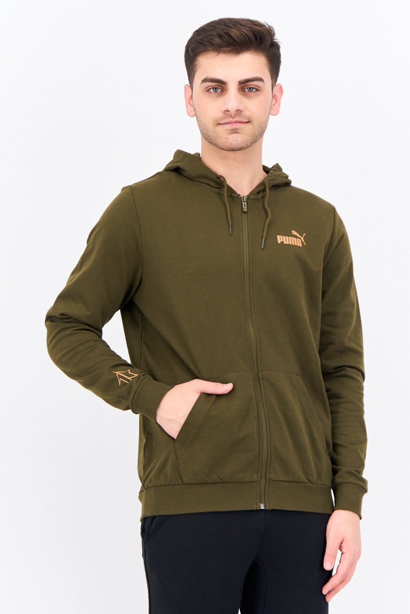 PUMA Men Slim Fit Hooded Outdoors Sweatshirt, Deep Olive - Image 1