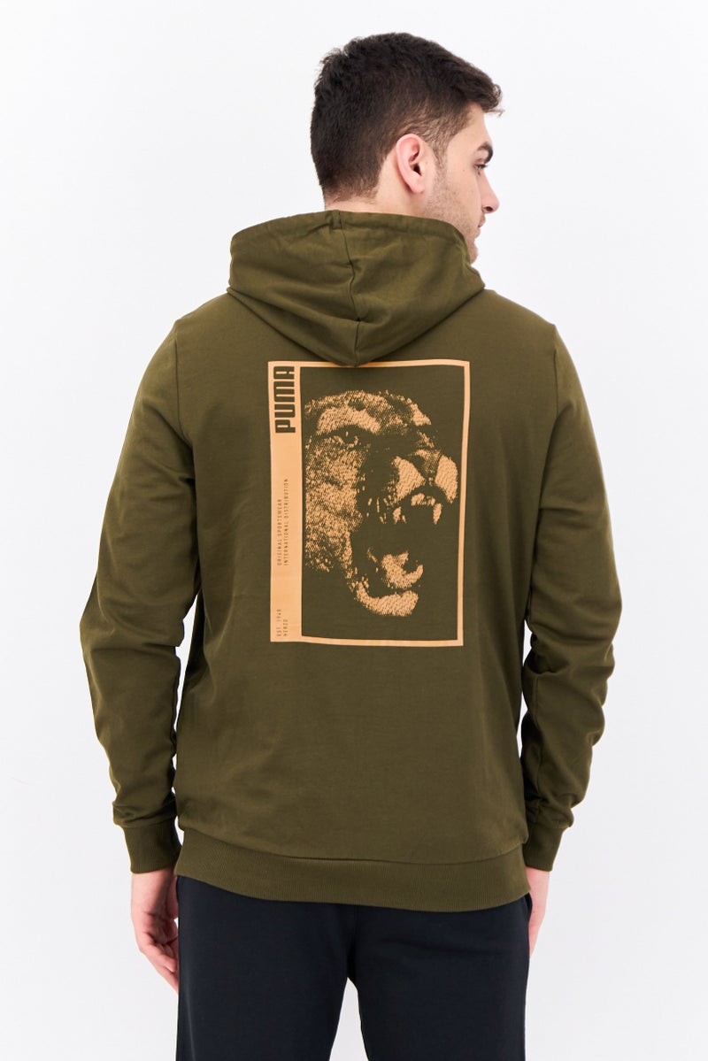 PUMA Men Slim Fit Hooded Outdoors Sweatshirt, Deep Olive - Image 3