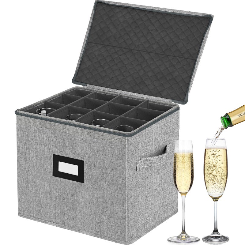 VERONLY VERONLY Stemware Storage CasesGlassware Storage with Dividers China Storage Containers Hard Shell for 12 Red Wine Glasses Stackable Crystal Glassware Storage with Label HandlesDark Gray 