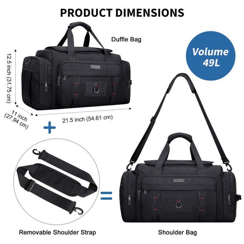 WITZMAN Duffle Bag for Men Large Overnight Carry On Weekender Bag with Shoe Compartment Sports Gym Duffle Bags for Traveling(B719 Black) - Image 5