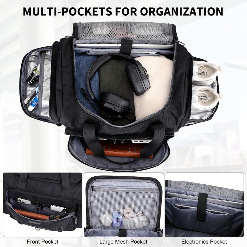 WITZMAN Duffle Bag for Men Large Overnight Carry On Weekender Bag with Shoe Compartment Sports Gym Duffle Bags for Traveling(B719 Black) - Image 3