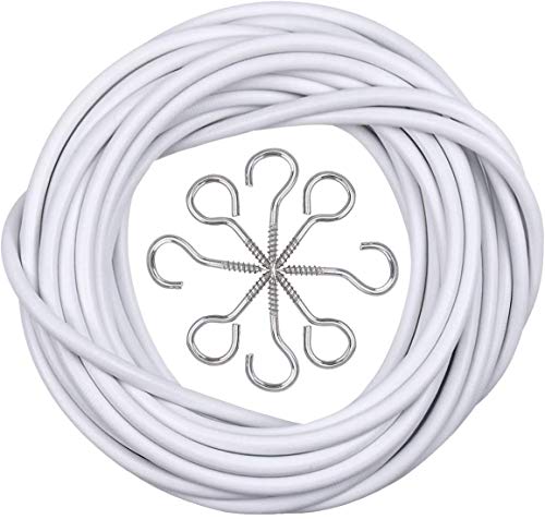 Kissral Curtain Wire and Hooks Set 5M Net Curtain Wire with 10pcs Eye Bolts and 10pcs Screwin Hooks for Net Curtain Rod