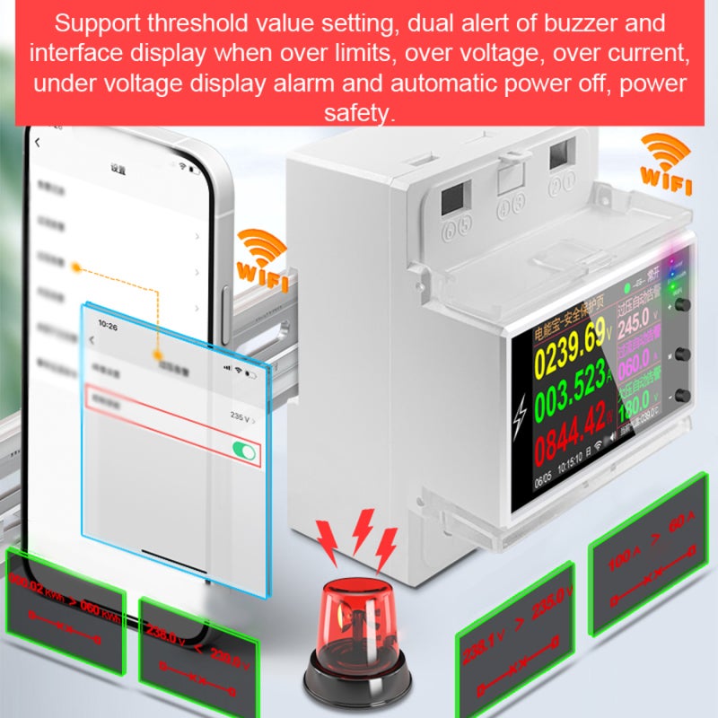 BT Version Intelligent 2P Electricity Power Monitor DIN-rail Mounting Multi-energy Alternating Current Meter 2.4 inch LCD Color Screen Mobilephone APP Remote Controlling Device - Image 3