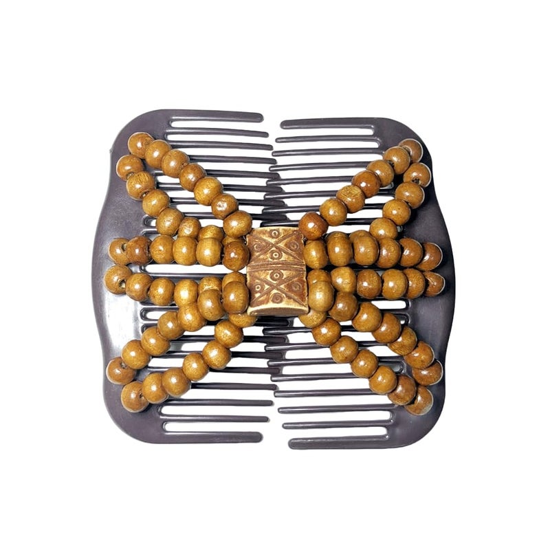 LOVEF Women Magic Hair Combs Wood Beaded Stretch Double Side Combs Clips Bun Maker Hair Accessories Butterfly coffee