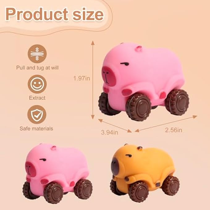 Aruytps 2PACK Capybara Car Toys for Kids, Cute Animal Stress Ball Toys, Squeeze Toy Stretchy Sensory Anxiety Relief Toys for Party Favor - Image 4
