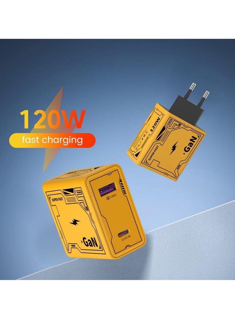 120W GaN Fast Charger - Super Fast USB-A & USB-C Wall Charger with Braided USB-A to Lightning & to USB-C Cables  Universal Smart Phone Charger for Xiaomi 14/13/12/14T/13T/12T/12s Pro Lite, & Android Devices – Ultra-Fast Maximum Speed & Efficiency - Image 2