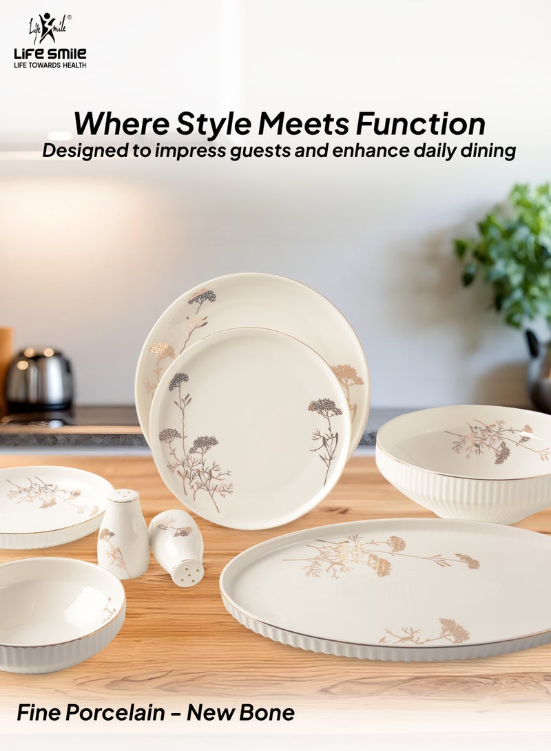Life Smile 29-Pcs Dinner Set – Porcelain Dinnerwares- Serving Dish and Bowls Set Includes 6x Dinner Plates, 6x Fruit Plates, 6x Soup Plates, 6 x Dessert Bowls, 2x Oval Plates, 1x Salad Bowl, and 1x Salt and Pepper Shaker - Image 3