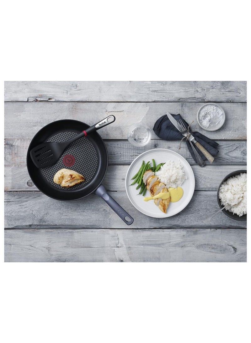 Tefal - Tefal Duetto 3-Piece Frying Pan Set 20, 24 and 28cm Non-Stick Coating Built-in Temperature Indicator for All Hob Types Stainless Steel With Jamie Oliver Glass Lid 24cm and Slotted Turner Spatula - Image 1