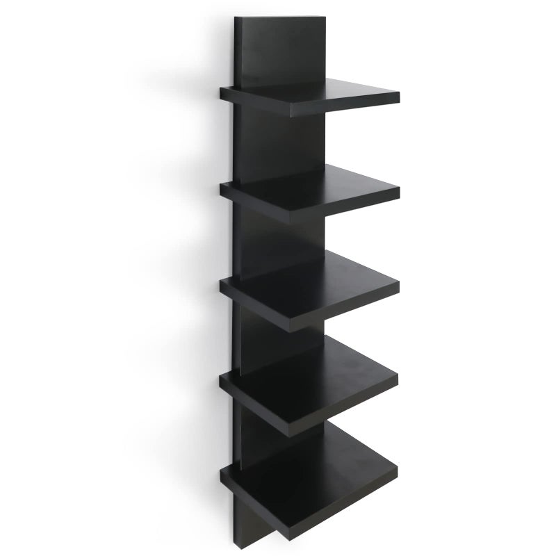 Bloddream 5 Tier Wall Shelves Black Vertical Column Shelf Floating Storage Home Decor Organizer Design Utility Shelving Bedroom Living Room 307
