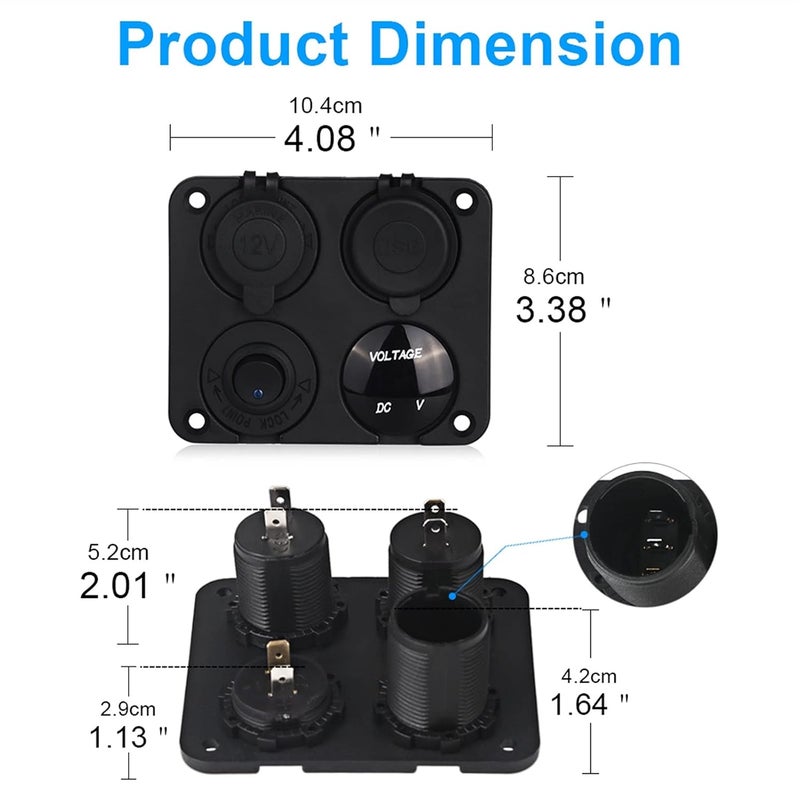 Wivplex 4 Hole Panel Dual USB Charger with Voltmeter - Image 2