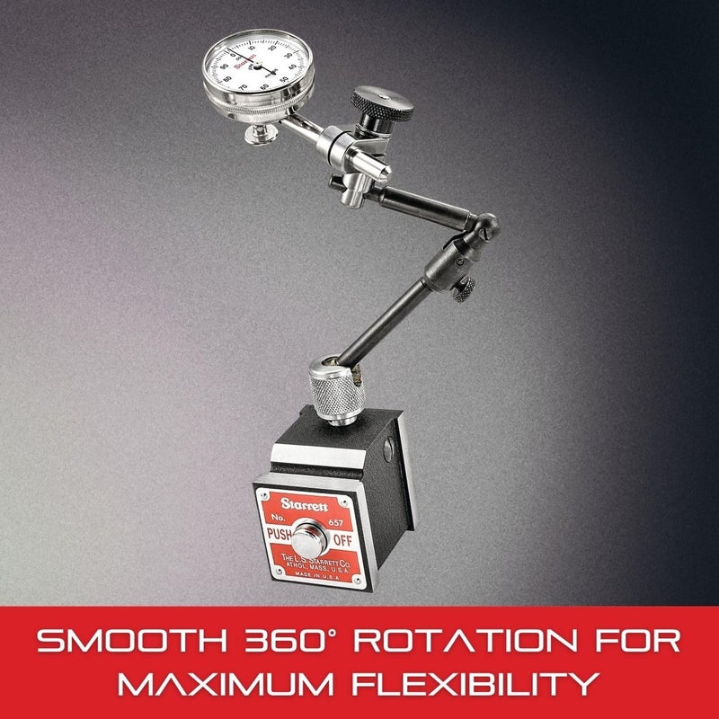 Starrett Magnetic Base Indicator Holder, Individual Component with Fine-Adjusting Screw - Ideal for Wood Working and Metal Working - 2" Upper Arm, 5/16" Diameter - 657F - Image 3