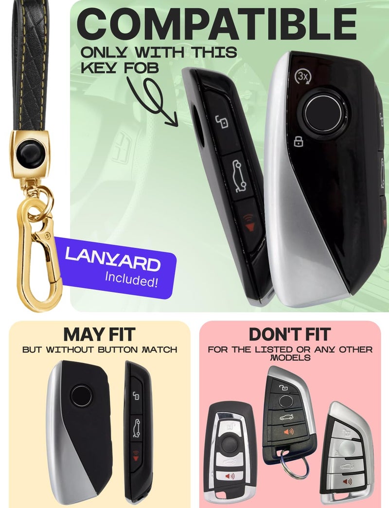 Lucrum Compatible with BMW Key Fob Cover & Keychain - TPU Keyfob Case for X1 X5 X6 X7 XM, 2 3 5 7 Series, i7 iX (2023-2025) - Black and Gold - Image 2