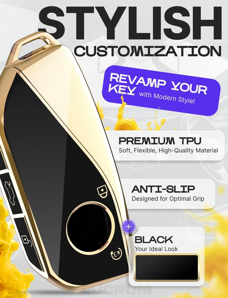 Lucrum Compatible with BMW Key Fob Cover & Keychain - TPU Keyfob Case for X1 X5 X6 X7 XM, 2 3 5 7 Series, i7 iX (2023-2025) - Black and Gold - Image 3