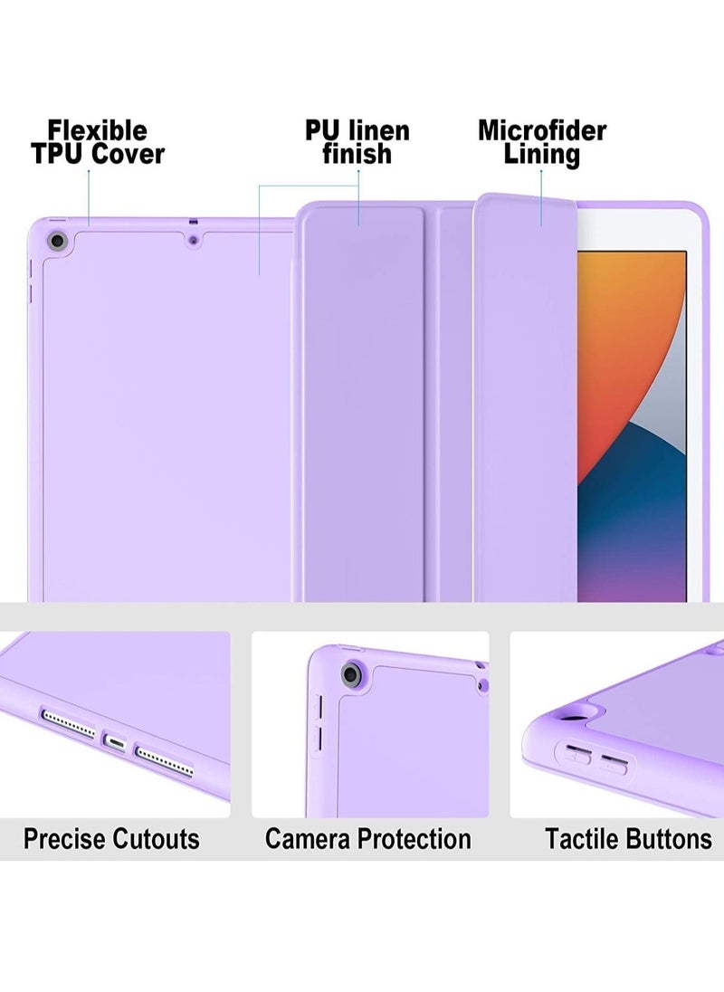 iPad 9th/8th/7th Generation case (2021/2020/2019) iPad 10.2-Inch Case with Pencil Holder [Sleep/Wake] Slim Soft TPU Back Smart Magnetic Stand Protective Cover Cases (Lavender) - Image 2