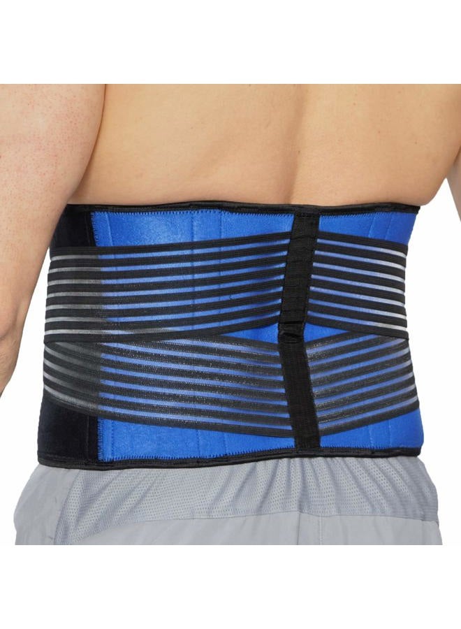 NeoTech Care Neoprene Back Brace, Lumbar Support with Double Banded Strong Compression Pull Straps - Brand - Black & Blue - Size L - Image 1