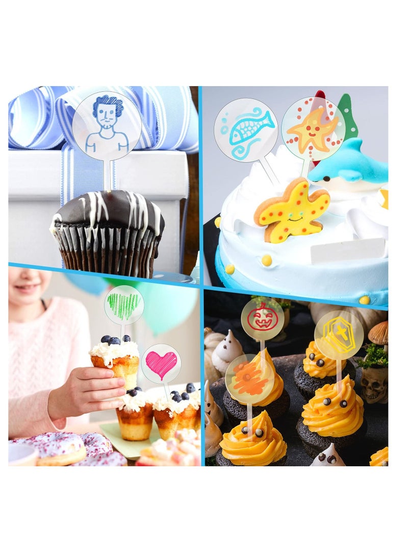 Excefore - Acrylic Cupcake Toppers, 48 Pcs 2 Inch Cupcake Sticks for Toppers, Clear DIY Birthday Party Cake Decorations, Suitable for Custom Wedding Anniversary, Party, Graduation Cake Decoration - Image 1