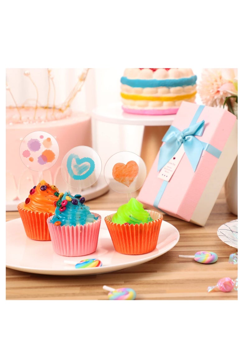 Excefore - Acrylic Cupcake Toppers, 48 Pcs 2 Inch Cupcake Sticks for Toppers, Clear DIY Birthday Party Cake Decorations, Suitable for Custom Wedding Anniversary, Party, Graduation Cake Decoration - Image 1