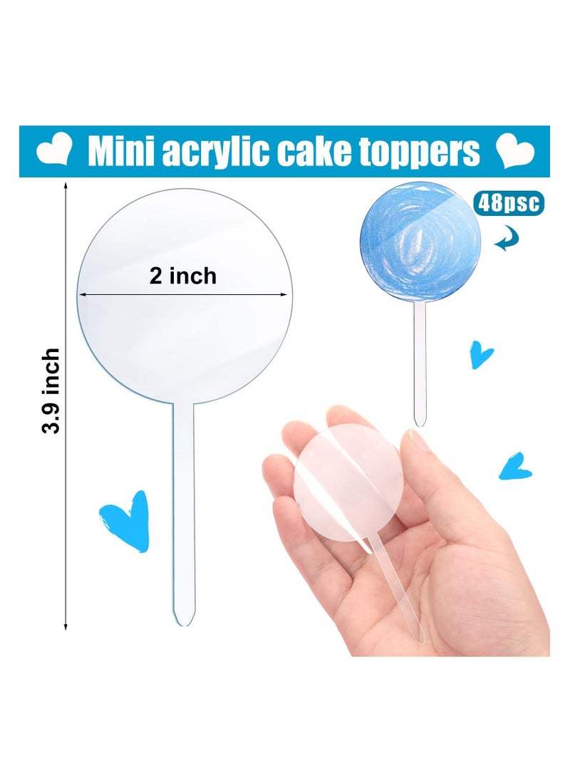 Excefore - Acrylic Cupcake Toppers, 48 Pcs 2 Inch Cupcake Sticks for Toppers, Clear DIY Birthday Party Cake Decorations, Suitable for Custom Wedding Anniversary, Party, Graduation Cake Decoration - Image 1