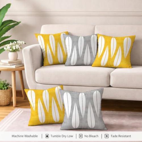 STITCHNEST Set of 5 Polycotton Cushion Covers – Yellow & Grey Abstract Drop Design – 16x16 Inches – Soft & Durable Cushion Covers for Sofa, Bed & Living Room | Perfect for Home Decor - Image 5