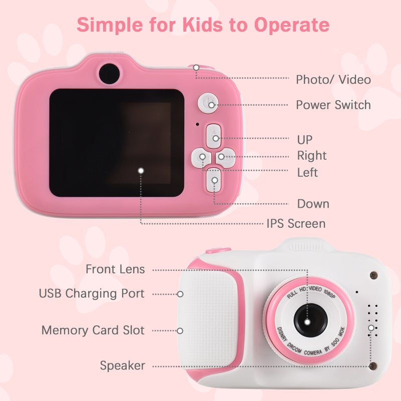 Kids Digital Camera White Mini Size 40M Photos 1080P Videos - 2.0 Inch Eye-Protecting IPS Screen Simple Operation Built-In Games for Kids Boys Girls Holiday Gifts - Image 5