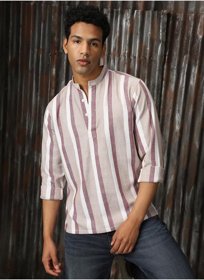 HIGH STAR Men Relaxed Fit Striped Casual Shirt  - Image 3