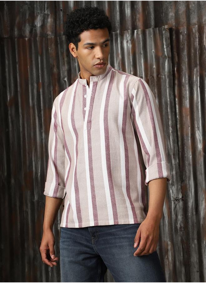 HIGH STAR Men Relaxed Fit Striped Casual Shirt  - Image 5