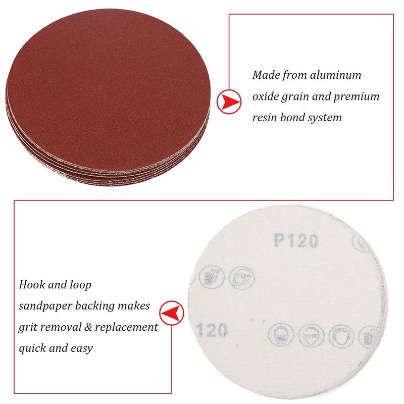 HIFROM 5 Inch Sanding Discs NO-Hole Hook and Loop 40 Grit Sandpaper Aluminum Oxide Random Orbital Sander Pads (60-Pack) - Image 2