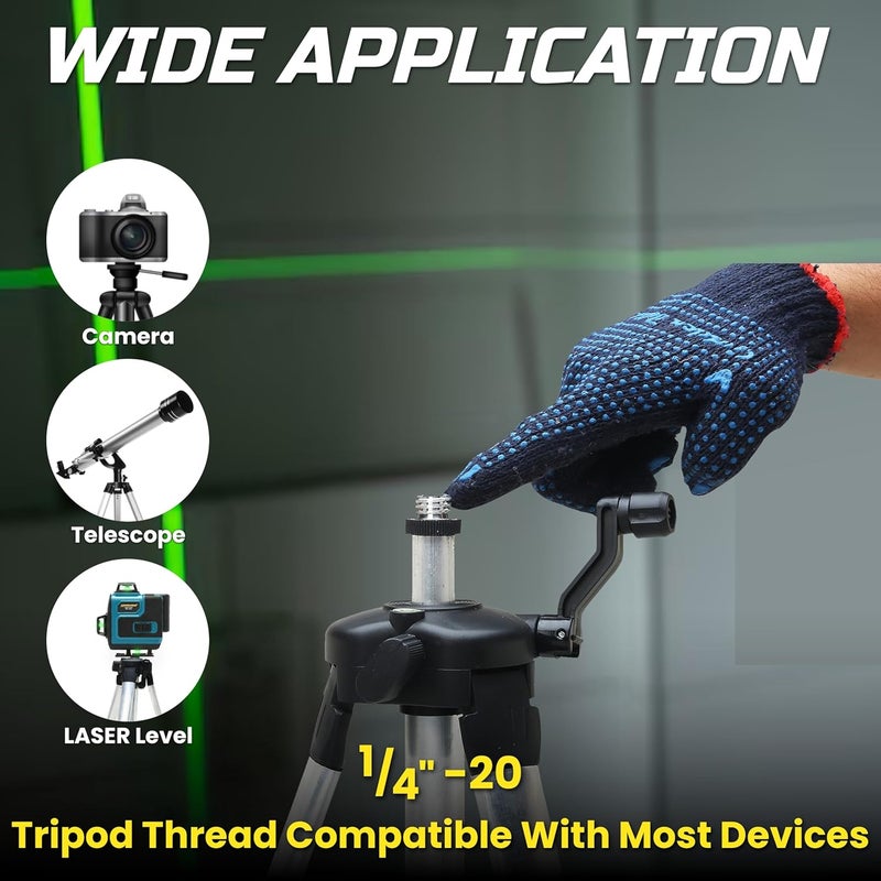 Tomahawk ® Adjustable Aluminium Alloy Laser Tripod Stand Holder with 3-Way Pan Head, Bubble Level and Extra 5/8" Thread, Feet Lock - Image 3