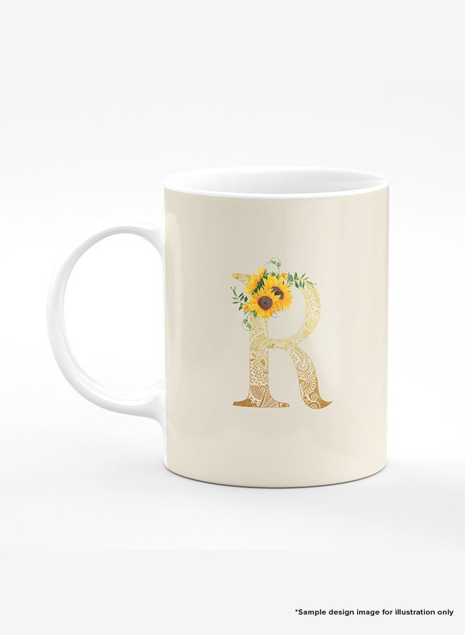 Stylizedd Designer Printed Coffee Mug 11oz Ceramic Personalised Gift Mugs Cup Custom Monogram Initial Letter Floral Pattern Alphabet F (Albescent White) - Image 4