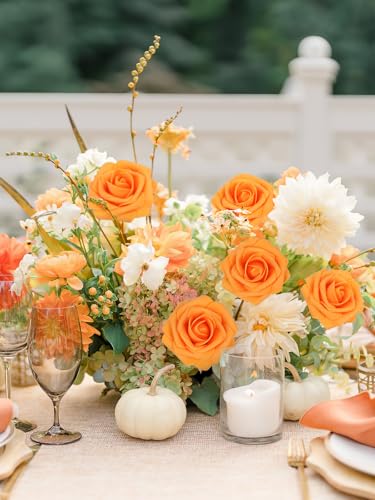 MACTING Artificial Rose Flowers 30PCS Real Touch Fake Flowers with Stem Orange Faux Foam Roses for DIY Wedding Bouquet Table Centerpieces Party Bridal Shower Home Fall Thanksgiving Decor - Image 2