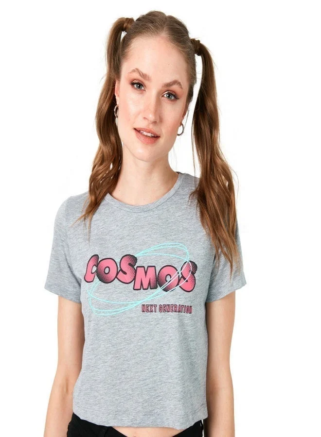 Lela Lela Printed Crew Neck 100% Cotton Crop T-Shirt Women's T-SHIRT 6001011