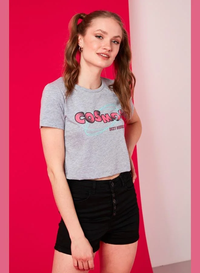 Lela Lela Printed Crew Neck 100% Cotton Crop T-Shirt Women's T-SHIRT 6001011